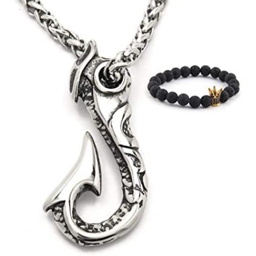 Gungneer Fish Hook Pendant Necklace Stainless Steel Keel Chain Strength Protection Amulet Maori Jewelry Accessory