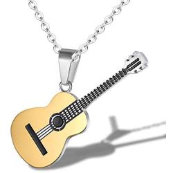 MONALLY Guitar Necklace for Men Women Hip Hop Music Style Stainless Steel Guitar Pendant Jewelry Gifts