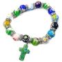 Nazareth Store Agate Colorful Flowers Beads Cross Bracelet Catholic Rosary Bangle Jerusalem Religious Christian Gifts for Boys Girls Jewelry for Women & Men