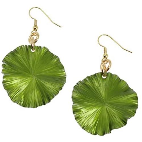 Green Anodized Medium Aluminum Lily Pad Earrings By John S Brana Handmade Jewelry - Hypoallergenic