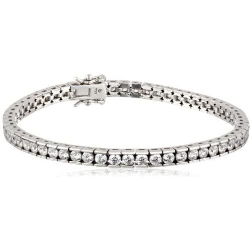 Platinum or Gold-Plated Sterling Silver Swarovski Zirconia Round Tennis Bracelet