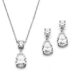 Mariell Glamorous Pear-Shaped Cubic Zirconia Wedding Necklace and Earrings Set for Brides or Bridesmaids