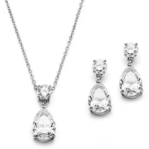 Mariell Glamorous Pear-Shaped Cubic Zirconia Wedding Necklace and Earrings Set for Brides or Bridesmaids Mariell Glamorous Pear-Shaped Cubic Zirconia Wedding Necklace and Earrings Set for Brides or Bridesmaids