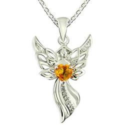 RB Gems Sterling Silver 925 Pendant Necklace Winged Angel Design GENUINE GEMS Rhodium-Plated Finish 18”