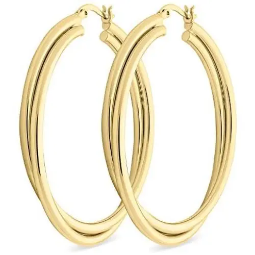 Highstreet layered crossover Sterling Silver plated large tube hoop earrings for women | beautiful and elegant | silver or gold plated your choice | click top closure