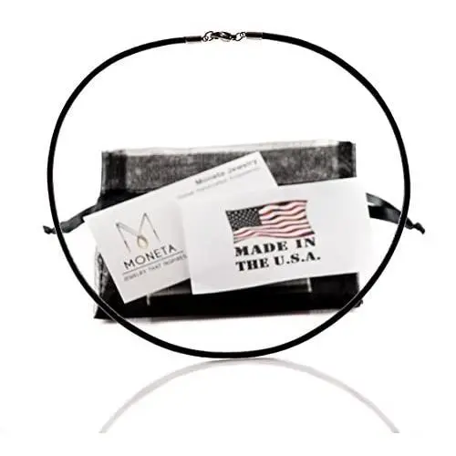 Moneta Jewelry 3mm Black Genuine Leather Necklace, Stainless Steel Clasp, 16-30” Cord, Made in USA