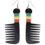 Teris Boutique Black African American Jamaican Afro Hair Comb Rasta Color Details Wood Light Weight Long Dangle Drop Fashion Earrings