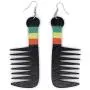 Teris Boutique Black African American Jamaican Afro Hair Comb Rasta Color Details Wood Light Weight Long Dangle Drop Fashion Earrings