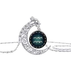 JczR.Y Hollow Crescent Constellation Necklace Pendant Time Gemstone Luminous Glow Long Sweater Chain Necklace Jewelry Fashion