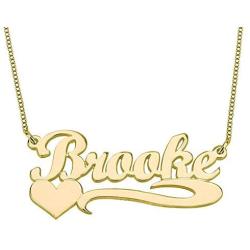 YINSHIFU Name Necklace Personalized Name Plate Pendant Necklace with Heart in 18K Gold Plated