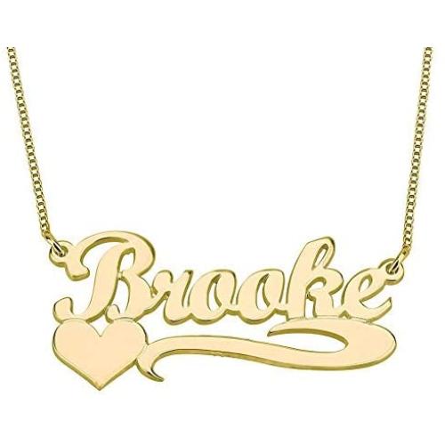 YINSHIFU Name Necklace Personalized Name Plate Pendant Necklace with Heart in 18K Gold Plated
