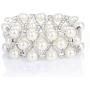 Pearl Stretch Bracelets , 3-Rows Simulated Pearls and Eye Shaped Knot Austrian Crystal Elastic Stretch Bangle for Wedding