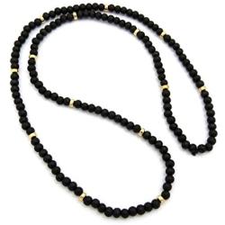 Fashion 21 Jet Black, Brown Tone 6mm 30'' Wooden Bead Metal Connect Ball Bead Necklace