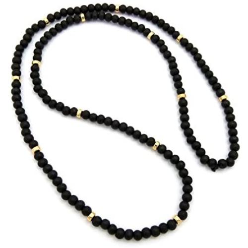Fashion 21 Jet Black, Brown Tone 6mm 30'' Wooden Bead Metal Connect Ball Bead Necklace