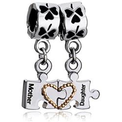 SexyMandala 2pcs Gold Plated Heart Mother Mom Daughter Puzzle Set Dangle Charms for Bracelets