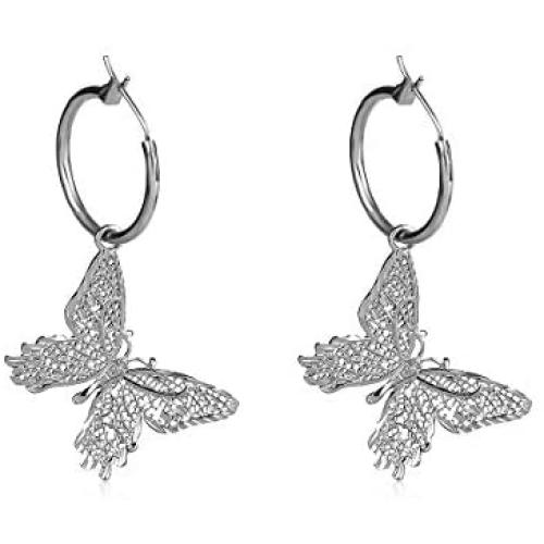 SEVENSTONE Butterfly Necklace Earrings Set Chain Necklace Charm Huggie Hoop Cute Earrings Dainty Butterfly Jewelry for Women Girls