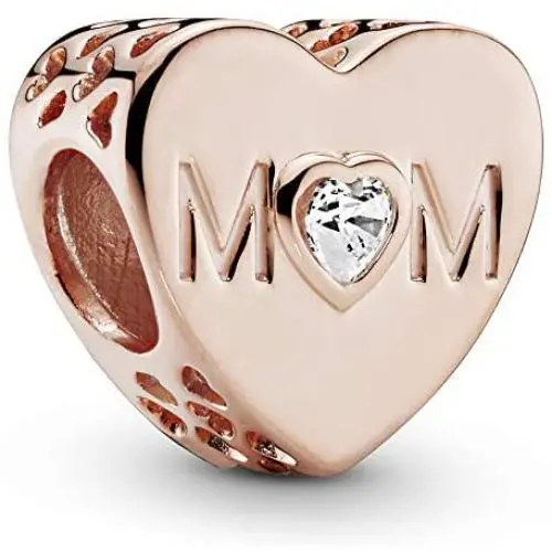 Pandora Jewelry Clear Mom Heart Cubic Zirconia Charm in Pandora Rose