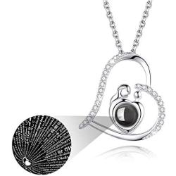 EleShow Mom Necklace-Mother and Child I Love You Necklace 100 Languages Love Heart Pendant, Mothers Day Jewelry Gifts for Mom