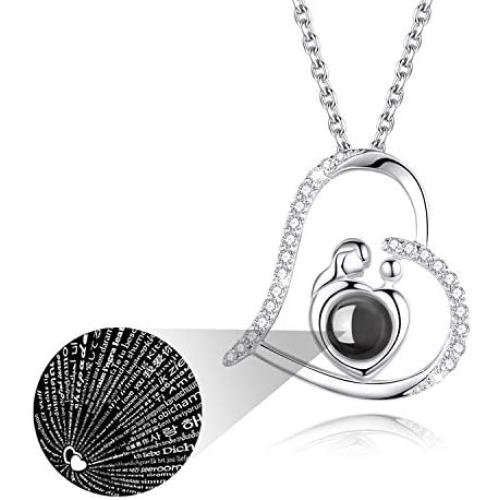 EleShow Mom Necklace-Mother and Child I Love You Necklace 100 Languages Love Heart Pendant, Mothers Day Jewelry Gifts for Mom