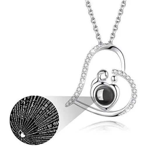 EleShow Mom Necklace-Mother and Child I Love You Necklace 100 Languages Love Heart Pendant, Mothers Day Jewelry Gifts for Mom