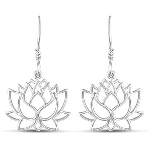 Open Lotus Lace Flower Drop Dangle Swing Earrings in 925 Sterling Silver Jewelry for Women and Girls