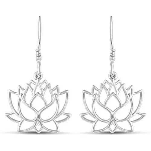 Open Lotus Lace Flower Drop Dangle Swing Earrings in 925 Sterling Silver Jewelry for Women and Girls Open Lotus Lace Flower Drop Dangle Swing Earrings in 925 Sterling Silver Jewelry for Women and Girls