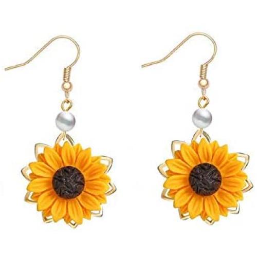BELUCKIN Fashion Sunflower Leaf Pendant Necklace for Women Yellow Enamel Daisy Sun Flower Necklace Dangle Earrings Jewelry Set Gift