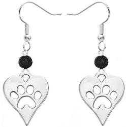 MANZHEN Stainless Steel Black Lava-Rock Essential Oil Diffuser Dangle Earrings Jewelry