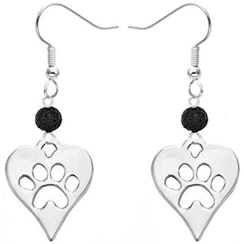 MANZHEN Stainless Steel Black Lava-Rock Essential Oil Diffuser Dangle Earrings Jewelry