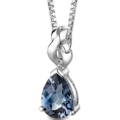 Simulated Alexandrite Pendant Necklace Sterling Silver Pear Shape