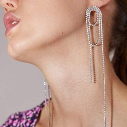 EORUBE Long Chandelier Tassel Dangle Earrings for Women Rhinestone Crystal Chain Tassel Earrings Vintage 1920s Style Earrings Evening Party