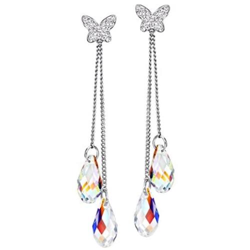 NEOGLORY Jewelry Teardrop Platinum Plated Drop Earrings Embellished with Crystals from Swarovski