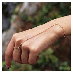 Olbye Finger Ring Bracelet Gold Hand Bracelet Chain Jewelry for Women and Teen Girls Best Friends Gifts (1 Layer)