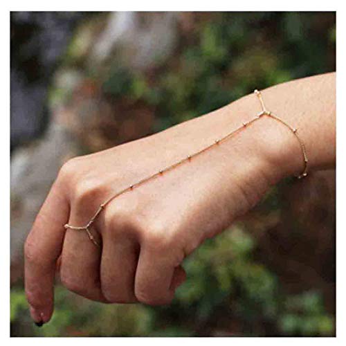 Olbye Finger Ring Bracelet Gold Hand Bracelet Chain Jewelry for Women and Teen Girls Best Friends Gifts (1 Layer)