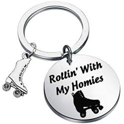 Roller Derby Keychain Skater Gift Rollin’ with My Homies Athletic Keychain Skate Shoe Charm Jewelry