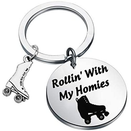 Roller Derby Keychain Skater Gift Rollin’ with My Homies Athletic Keychain Skate Shoe Charm Jewelry