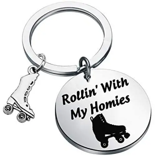 Roller Derby Keychain Skater Gift Rollin’ with My Homies Athletic Keychain Skate Shoe Charm Jewelry