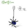 Santuzza Sterling Silver Sapphire Color Spider Drop Earrings Round Blue Spinel CZ Stones