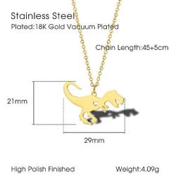 18K Gold Vacuum Plated Jurassic Park Dinosaur T-rex Necklace,Cute Pendant Gift,Women Girls Stainless Steel Clavicle Chain 18''