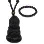 Gungneer Buddha Obsidian Necklace Pendant Adjustable Cotton Chain Fengshui Talisman Religious Jewelry for Men Women