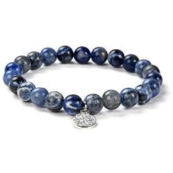 Crystal Agate Blue Sodalite Bracelet| Chakra Reiki Healing Gemstone Bangle Wristlet| Elastic Stretchy Jewelry with Round Crystal Beads for Women Girls Unisex