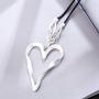 Silver Lover Heart Pendant Fashion Jewelry Black Leather Necklace for Women Long Rope Chain Chokers