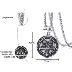 XUANPAI Stainless Steel Inverted Pentagram Satanic Sabbatic Goat Lucifer Wiccan Pewter Pendant Seal of Satan Sigil of Lucifer Necklace for Men Women