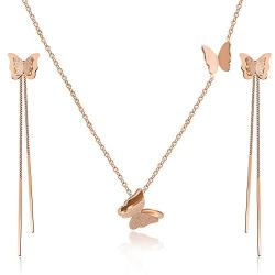 EVEVIC Stainless Steel Butterfly Necklace Earrings Set for Women 14K Gold Plated Hypoallergenic Jewelry Sets