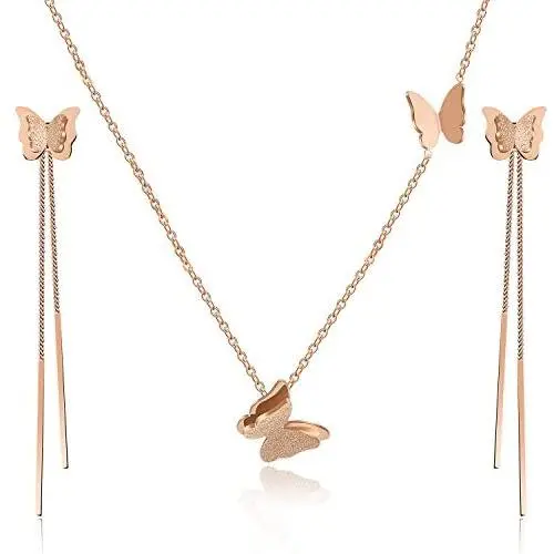 EVEVIC Stainless Steel Butterfly Necklace Earrings Set for Women 14K Gold Plated Hypoallergenic Jewelry Sets EVEVIC Stainless Steel Butterfly Necklace Earrings Set for Women 14K Gold Plated Hypoallergenic Jewelry Sets