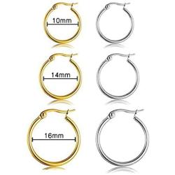 8 Pairs 18k Gold Plated Small Round Hoop Earrings Set Stainless Steel Hypoallergenic Nickel Free Cute Huggie Earrings for Women Girls 10 14 16MM EXGOX