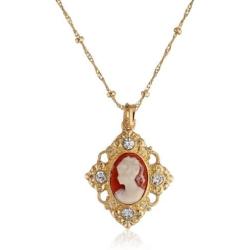 Downton Abbey ''Carded'' Gold-Tone Cameo Crystal Accent Pendant Necklace, 16''