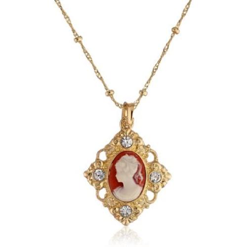 Downton Abbey ''Carded'' Gold-Tone Cameo Crystal Accent Pendant Necklace, 16''
