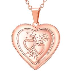 Women Girls Locket Necklace Platinum 18K Gold Photo Lockets that Hold Picture,Chain 20 Inch Personalized Gift Custom Love Heart Image Necklaces