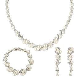 EVER FAITH Simulated Pearl Crystal Bridal Necklace Earrings Bracelet Set Clear